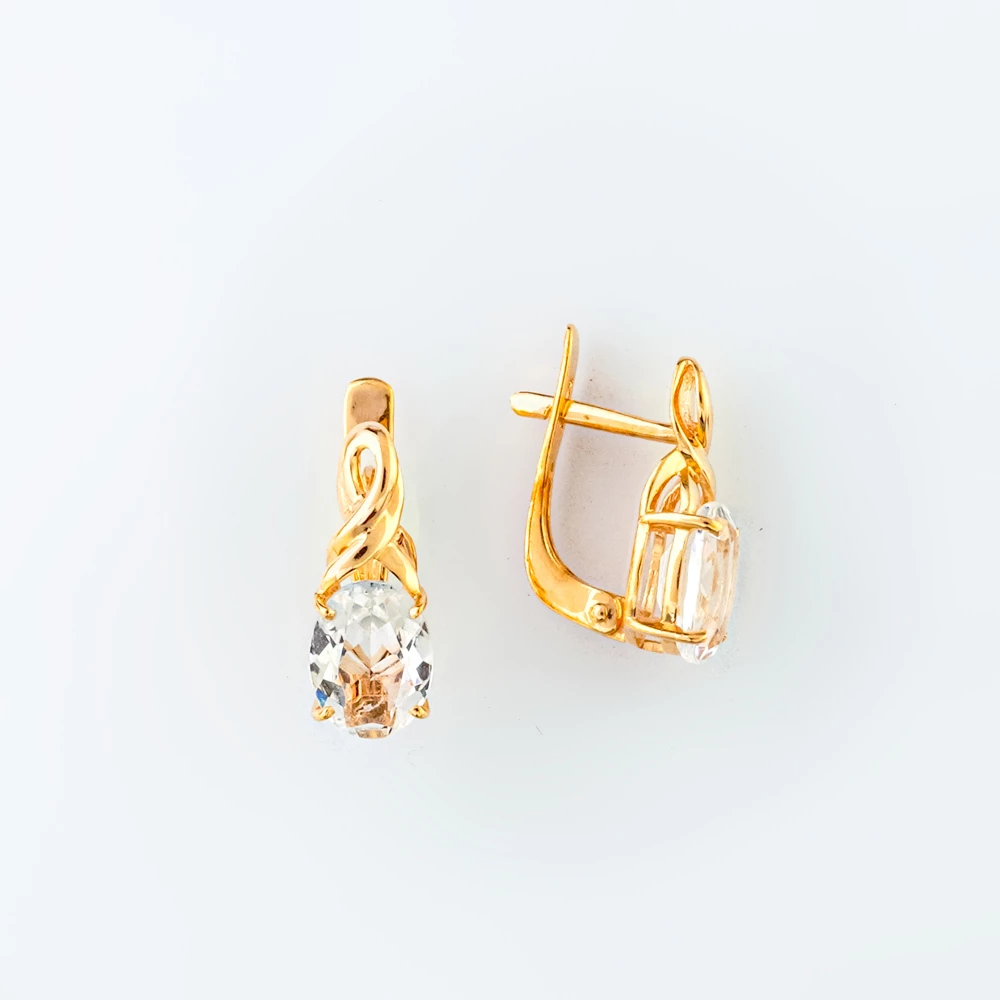 Серьги с фианитом из красного золота 585 пробы