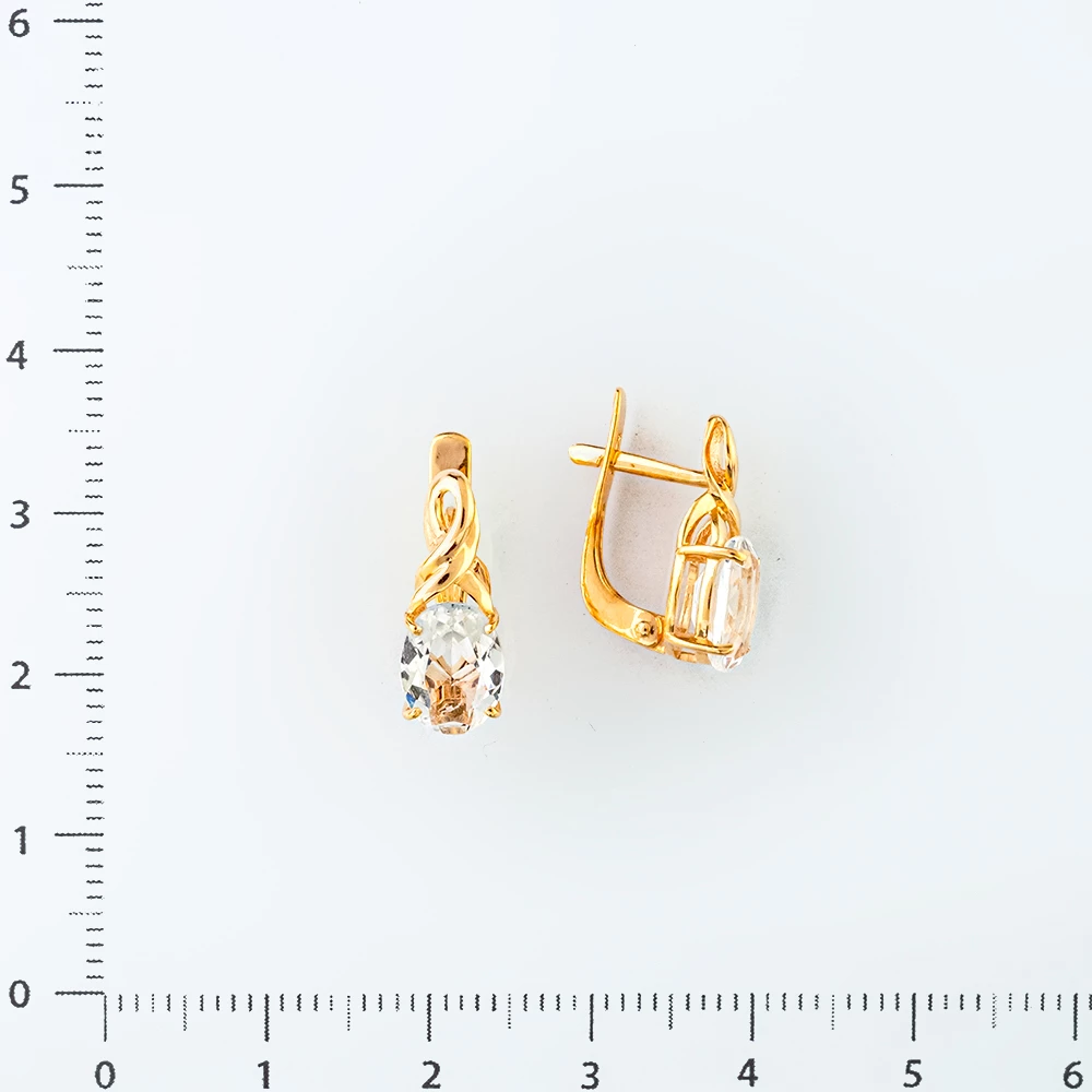 Серьги с фианитом из красного золота 585 пробы