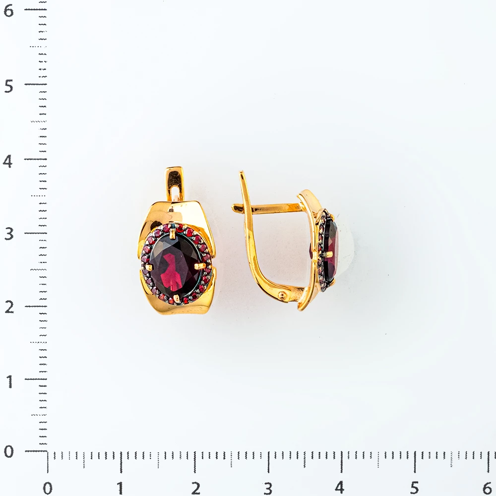 Серьги с гранатом из красного золота 585 пробы