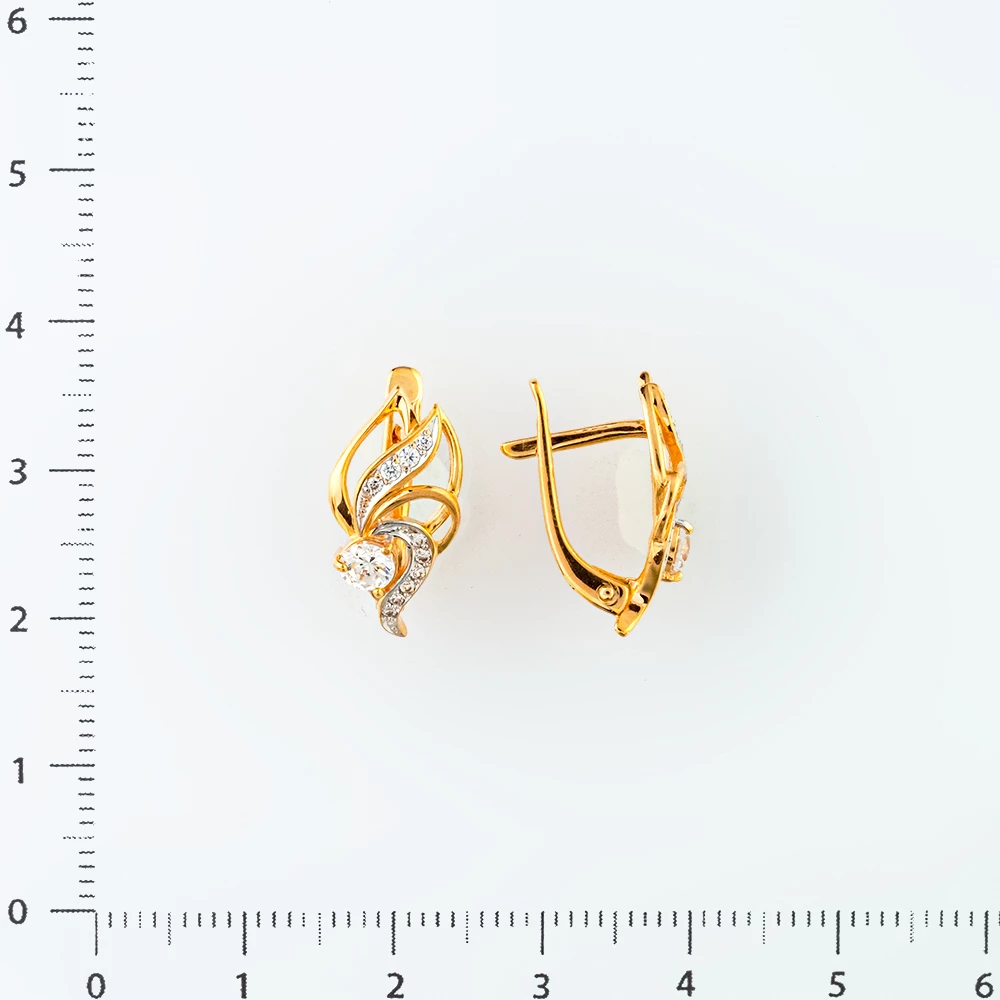 Серьги с фианитом из красного золота 585 пробы
