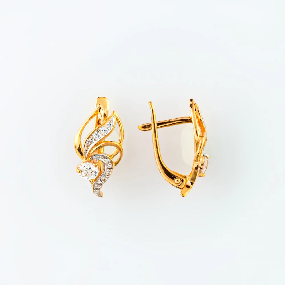 Серьги с фианитом из красного золота 585 пробы