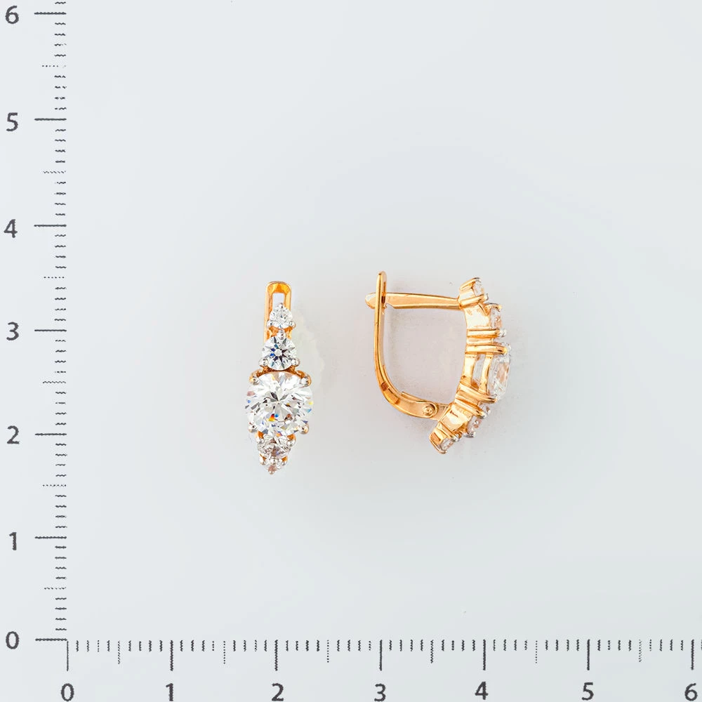 Серьги с фианитом из красного золота 585 пробы