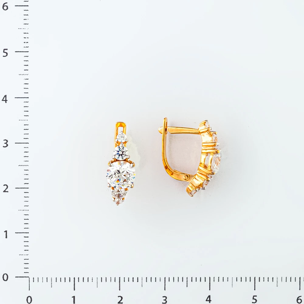 Серьги с фианитом из красного золота 585 пробы