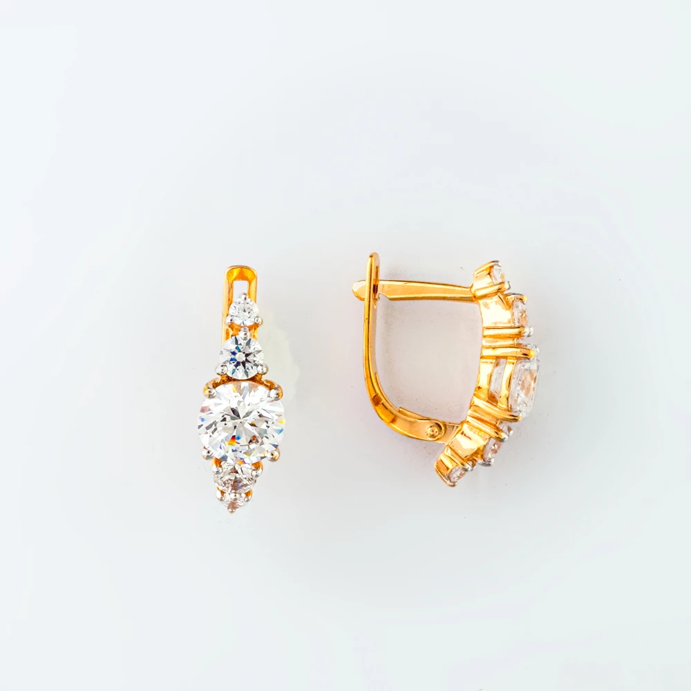 Серьги с фианитом из красного золота 585 пробы