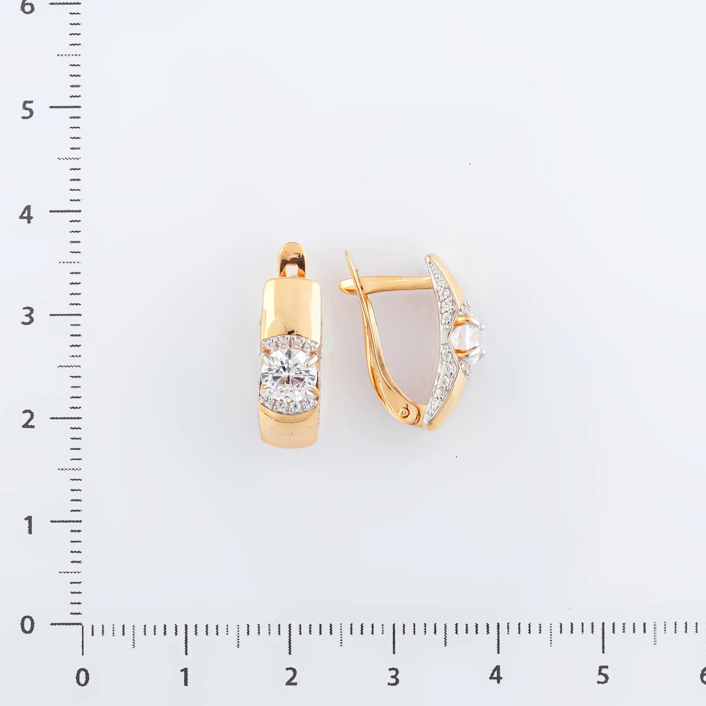Серьги с фианитом из красного золота 585 пробы