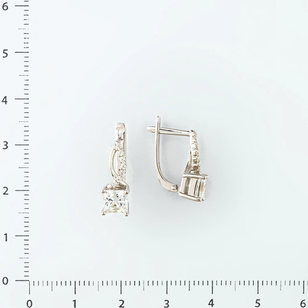 Серьги с фианитом из белого золота 585 пробы