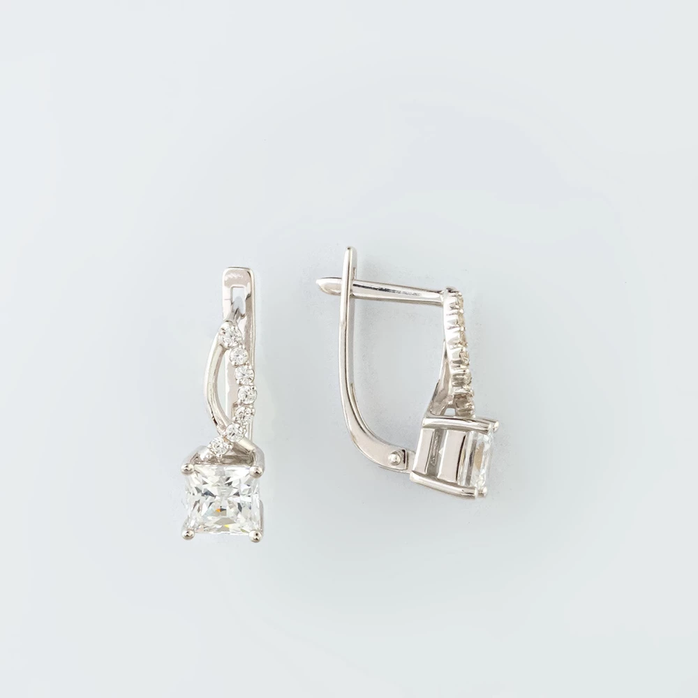Серьги с фианитом из белого золота 585 пробы