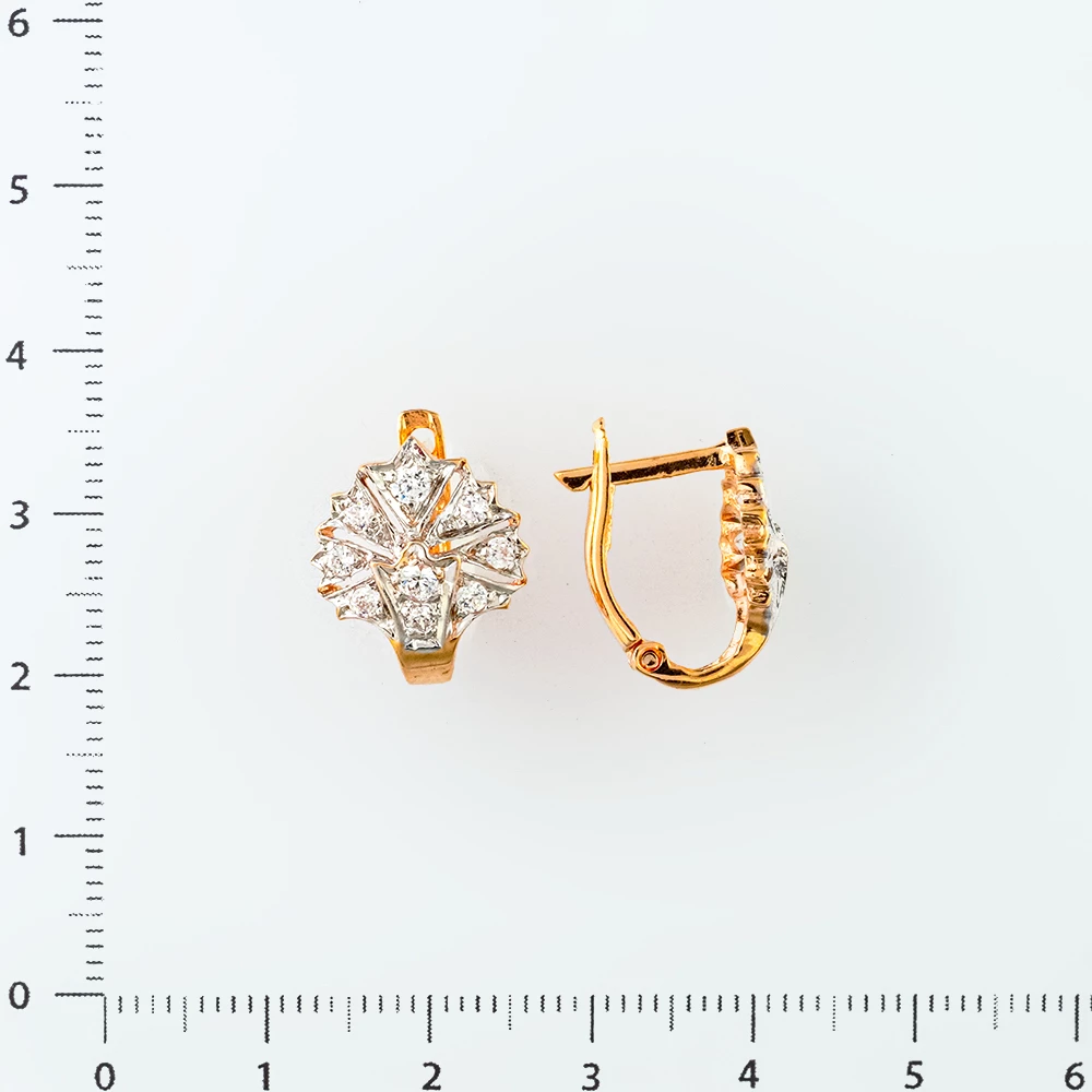 Серьги с фианитом из красного золота 585 пробы
