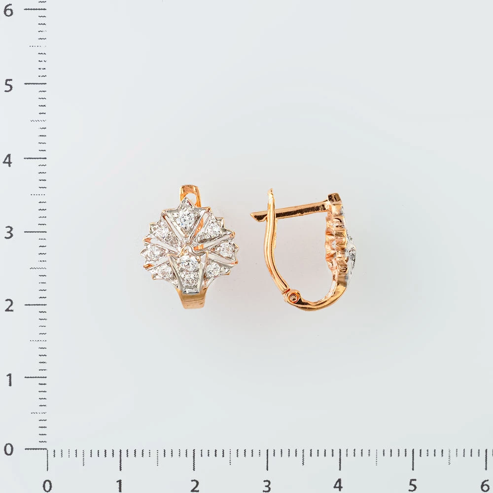 Серьги с фианитом из красного золота 585 пробы