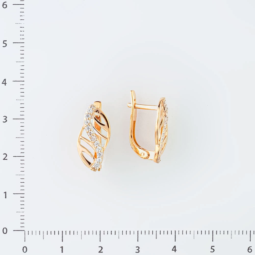 Серьги с фианитом из красного золота 585 пробы