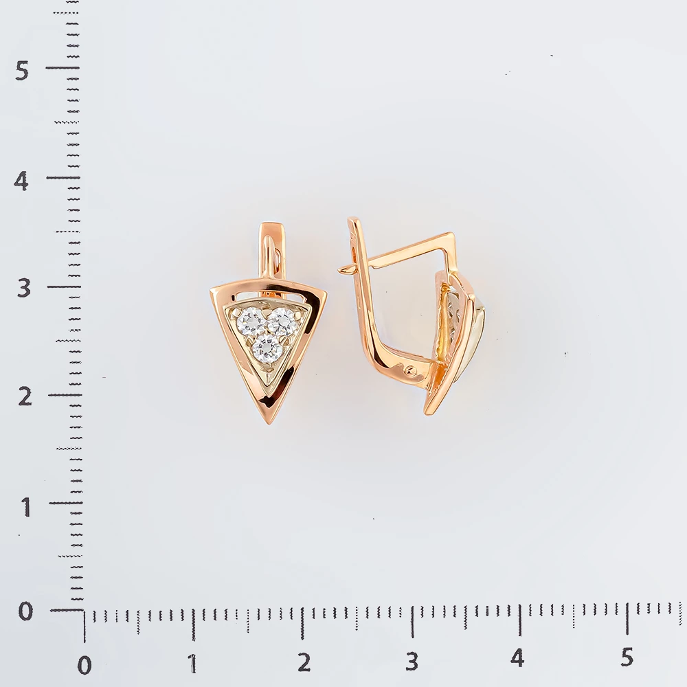 Серьги с фианитом из красного золота 585 пробы