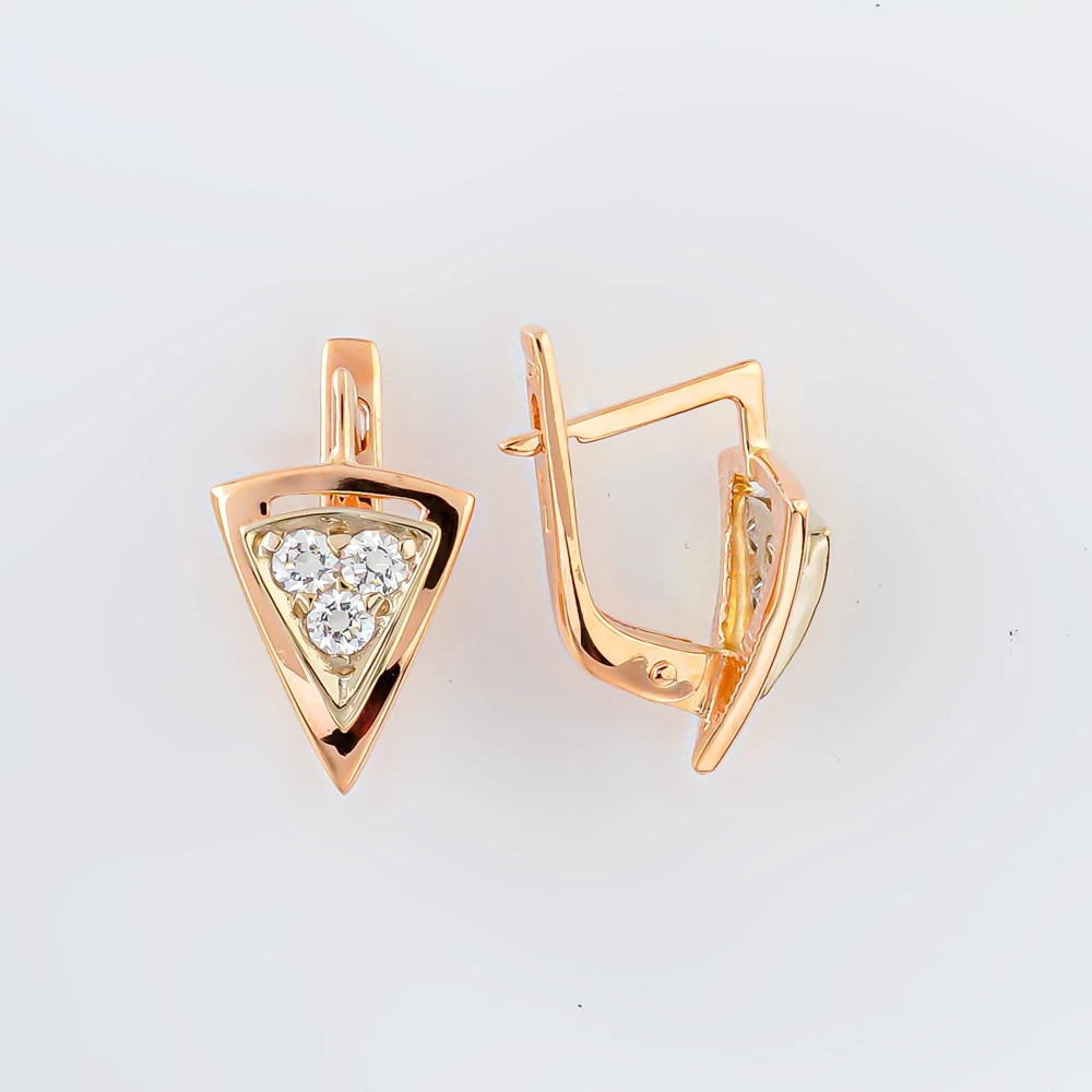 Серьги с фианитом из красного золота 585 пробы