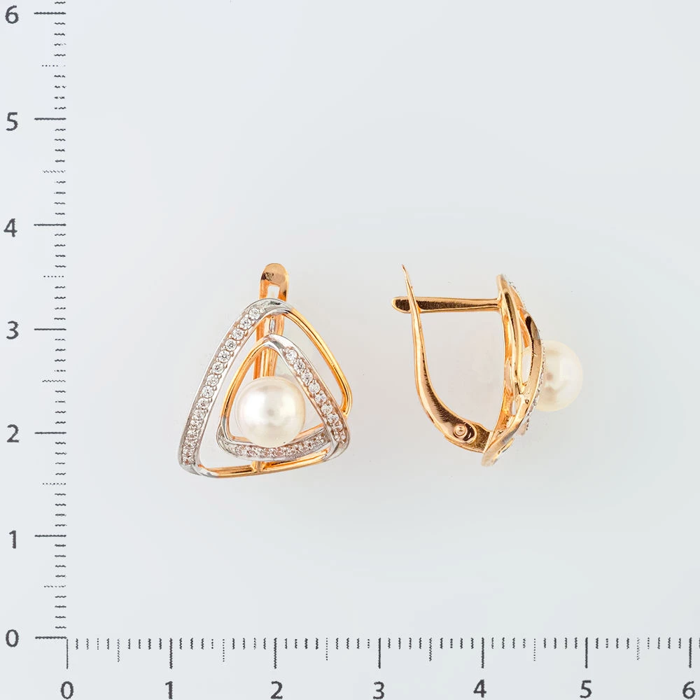 Серьги с культивированным жемчугом из красного золота 585 пробы