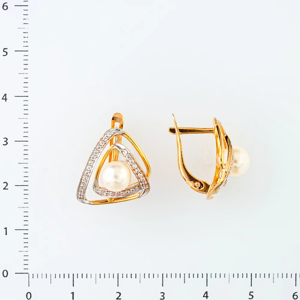 Серьги с культивированным жемчугом из красного золота 585 пробы