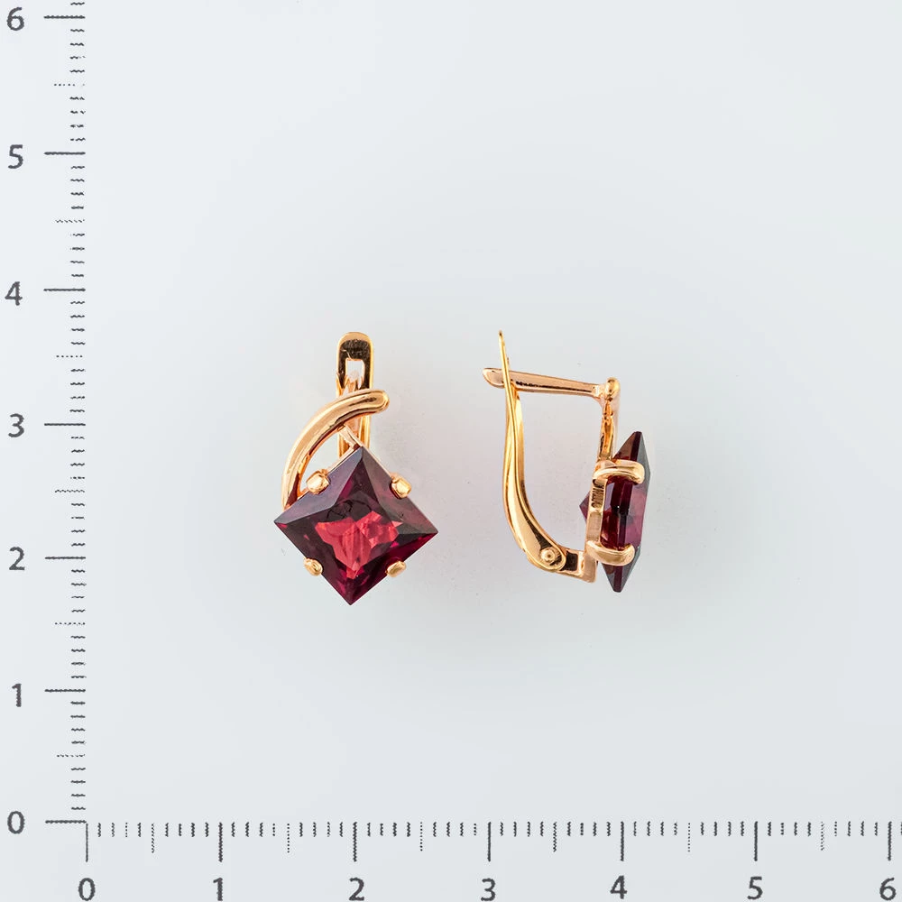 Серьги с гранатом из красного золота 585 пробы