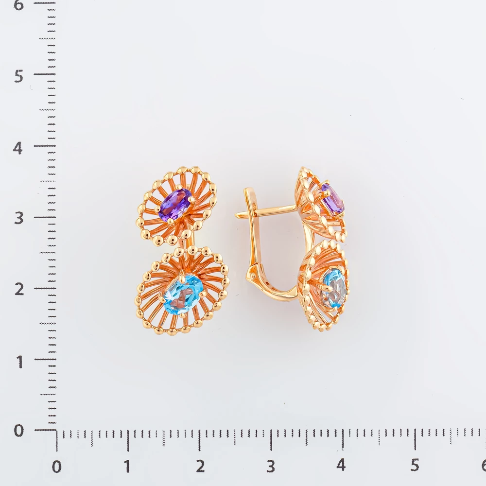 Серьги с ситаллом из красного золота 585 пробы