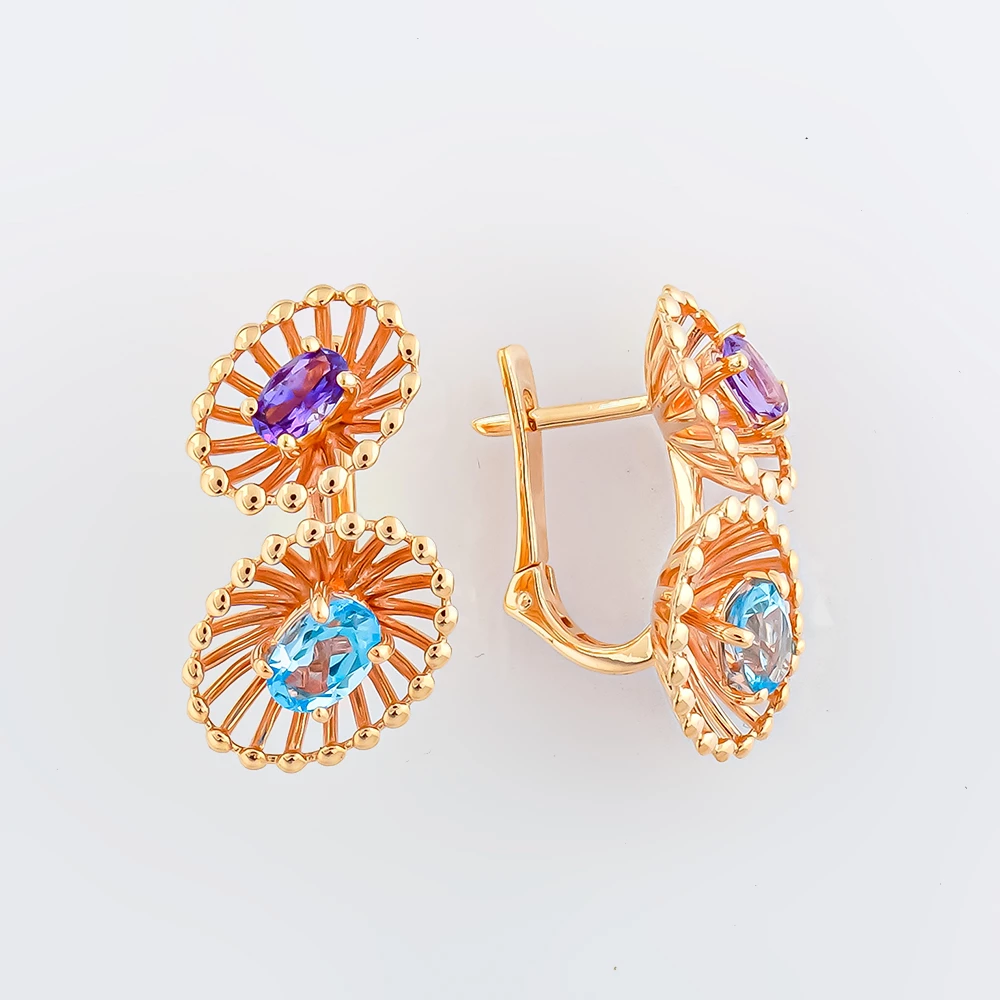 Серьги с ситаллом из красного золота 585 пробы