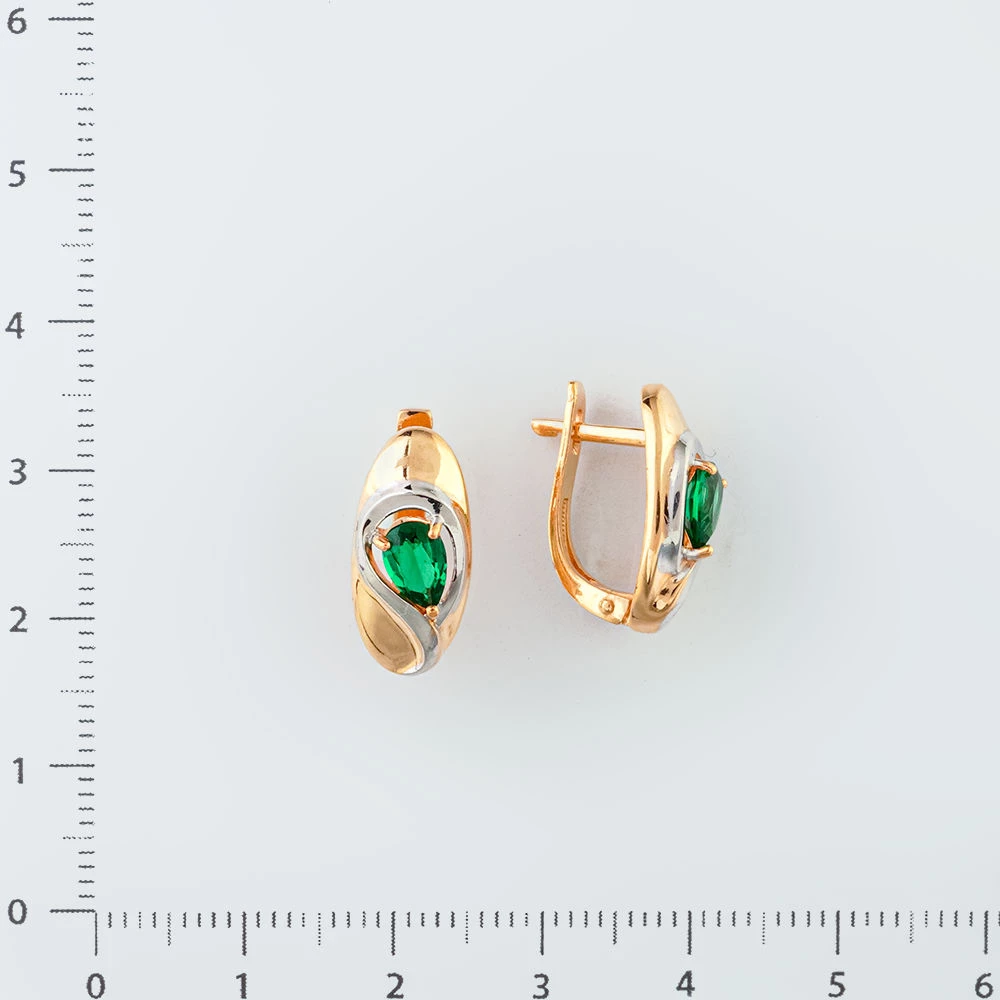 Серьги с изумрудом синтетическим из красного золота 585 пробы