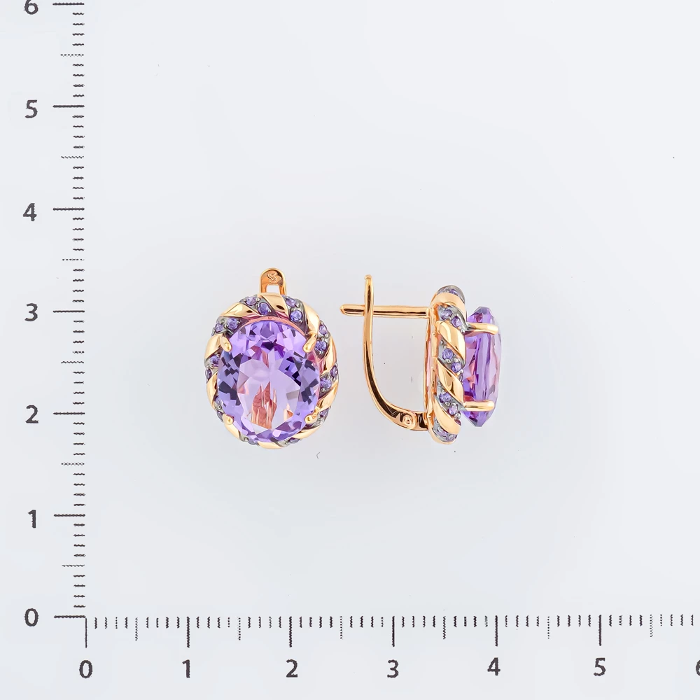 Серьги с аметистом из красного золота 585 пробы