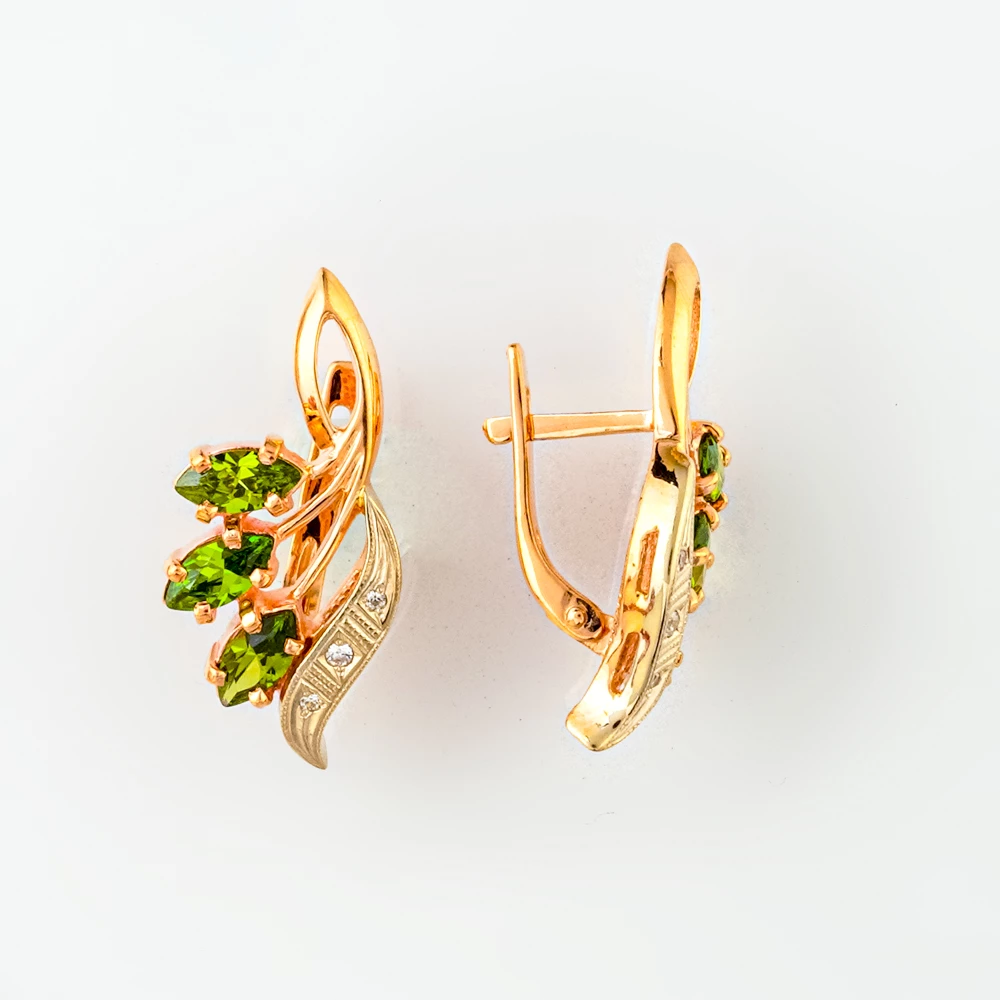 Серьги с ситаллом из красного золота 585 пробы