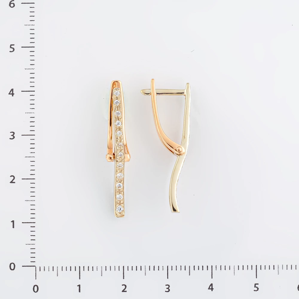 Серьги с фианитом из красного золота 585 пробы