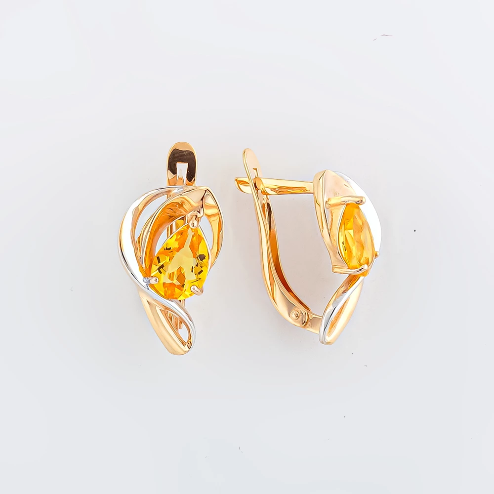 Серьги с цитрином из красного золота 585 пробы