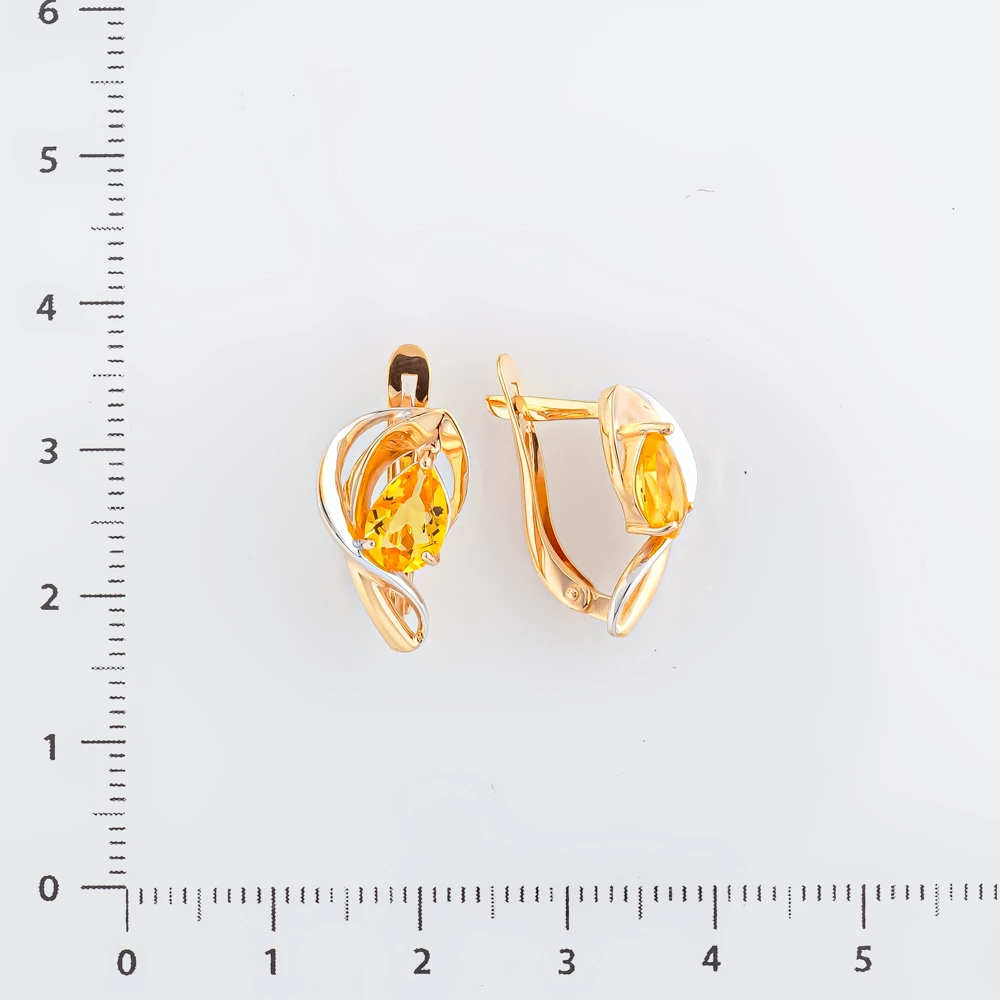 Серьги с цитрином из красного золота 585 пробы