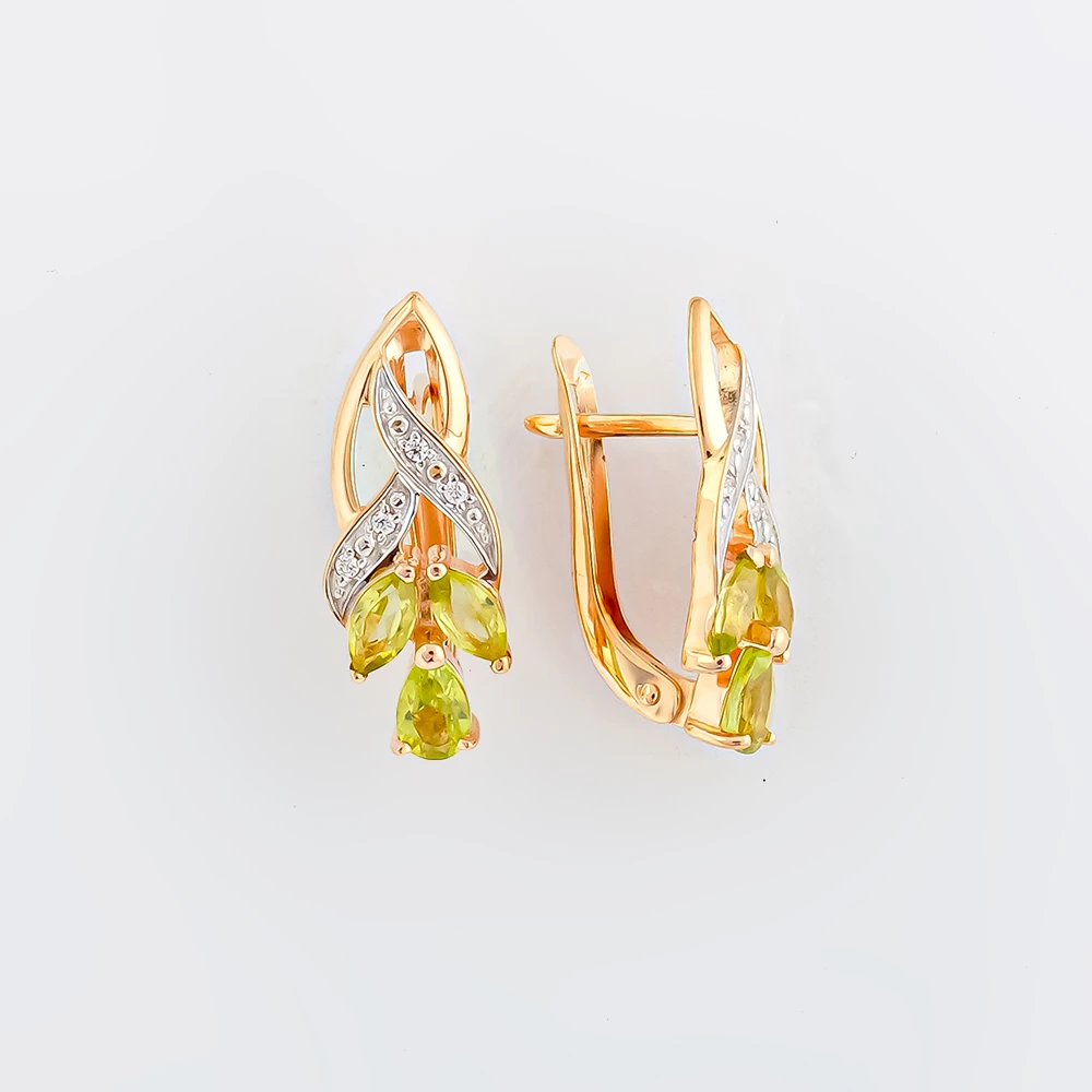 Серьги с хризолитом из красного золота 585 пробы