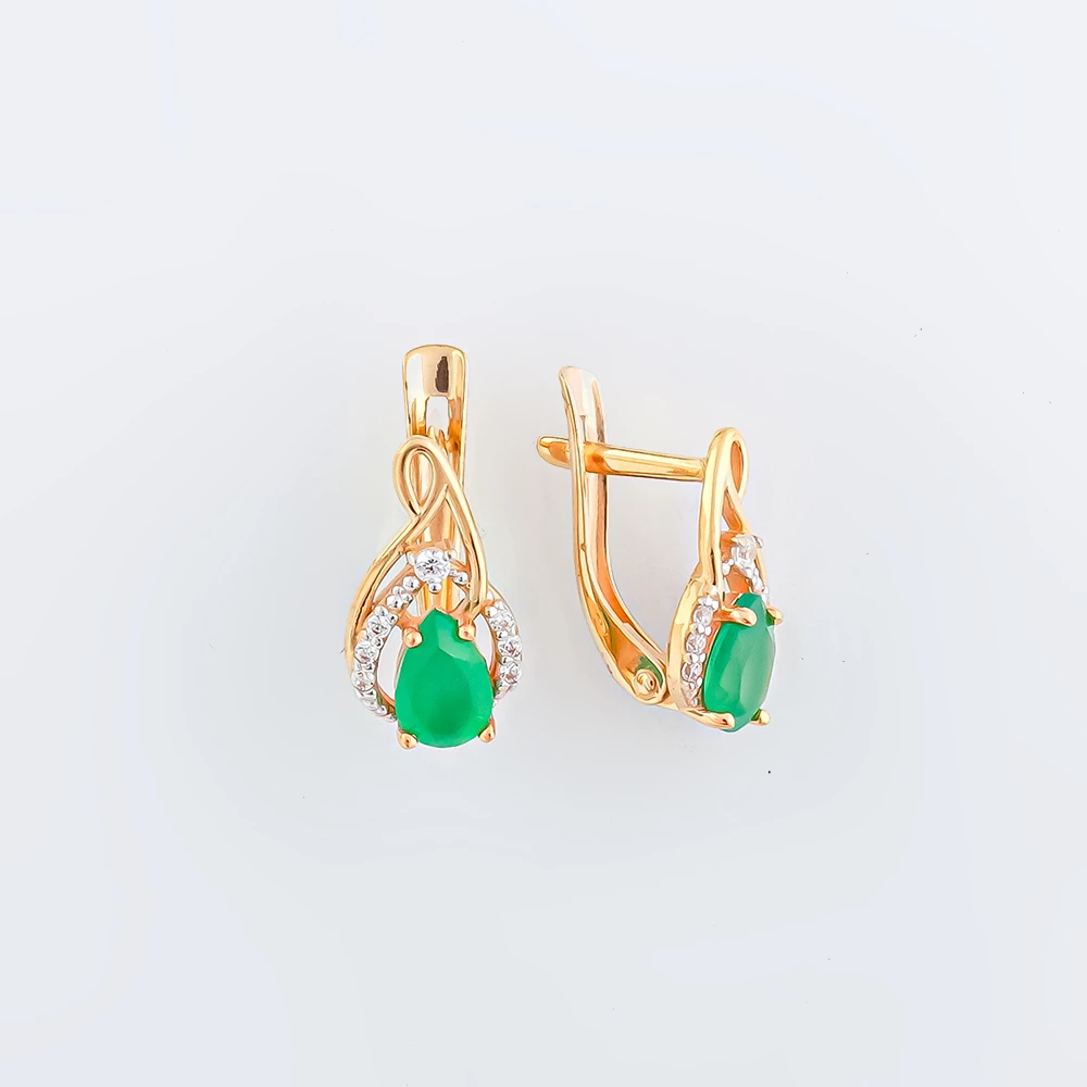 Серьги с агатом из красного золота 585 пробы