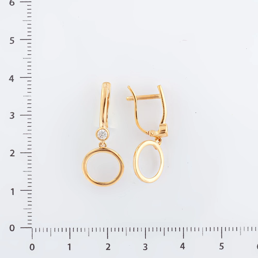 Серьги с фианитом из красного золота 585 пробы
