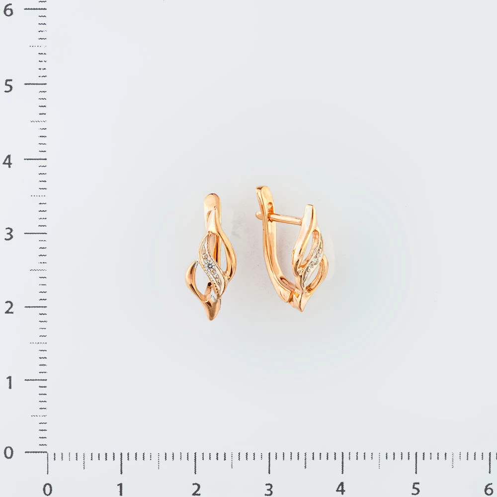 Серьги с фианитом из красного золота 585 пробы
