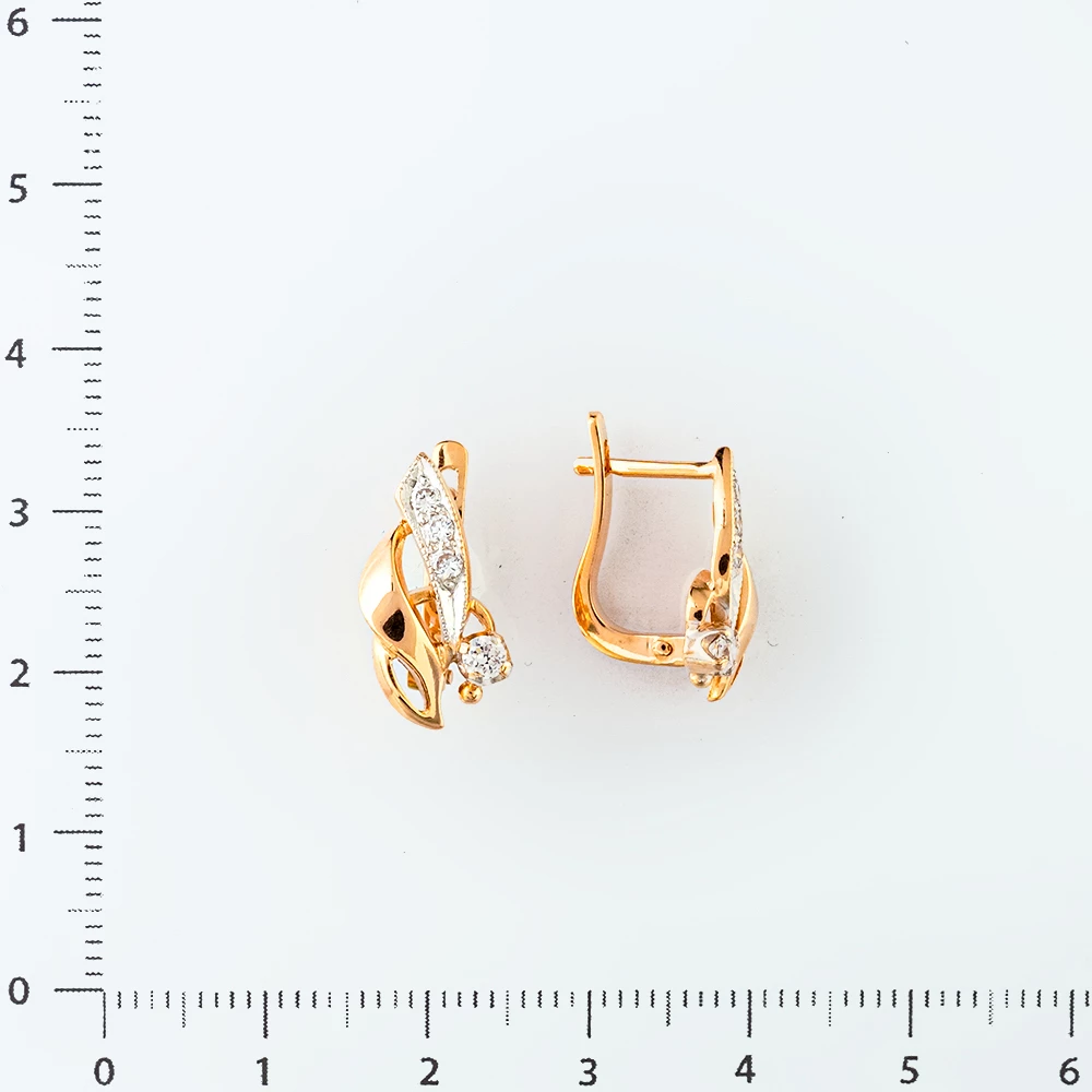 Серьги с фианитом из красного золота 585 пробы