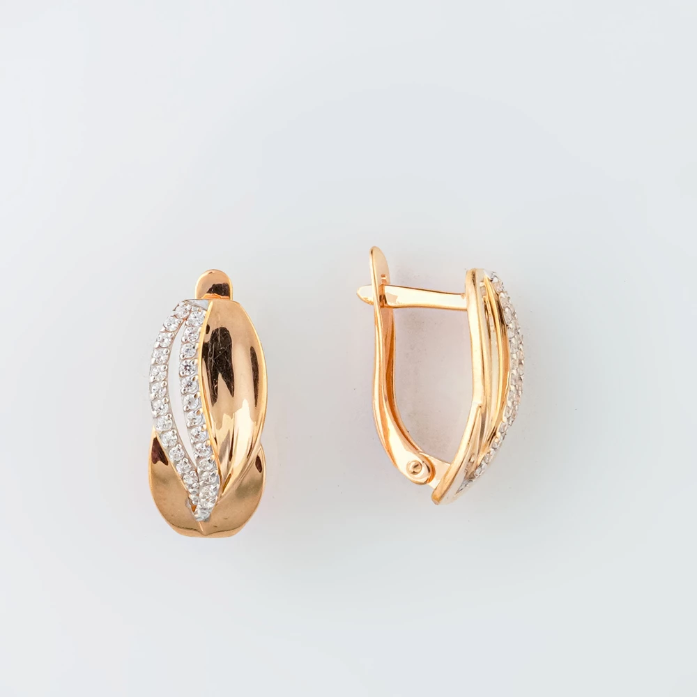 Серьги с фианитом из красного золота 585 пробы