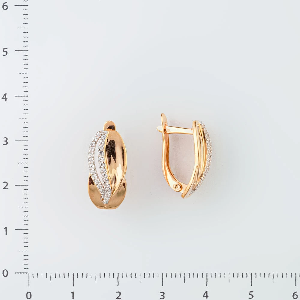 Серьги с фианитом из красного золота 585 пробы