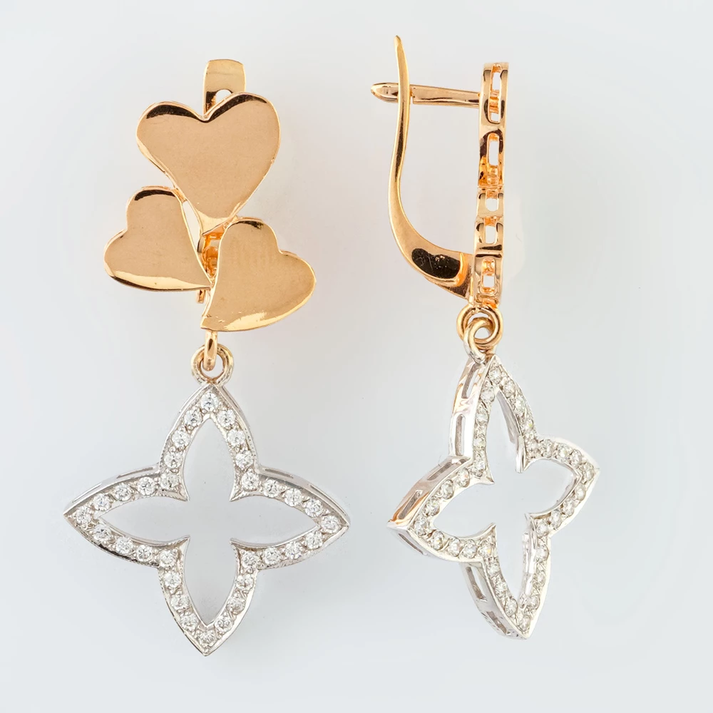 Серьги с фианитом из красного золота 585 пробы