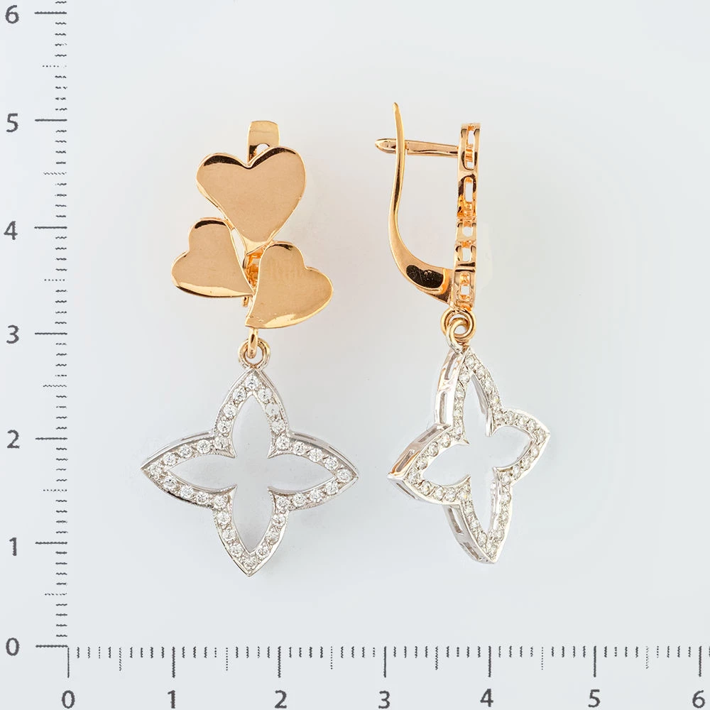 Серьги с фианитом из красного золота 585 пробы