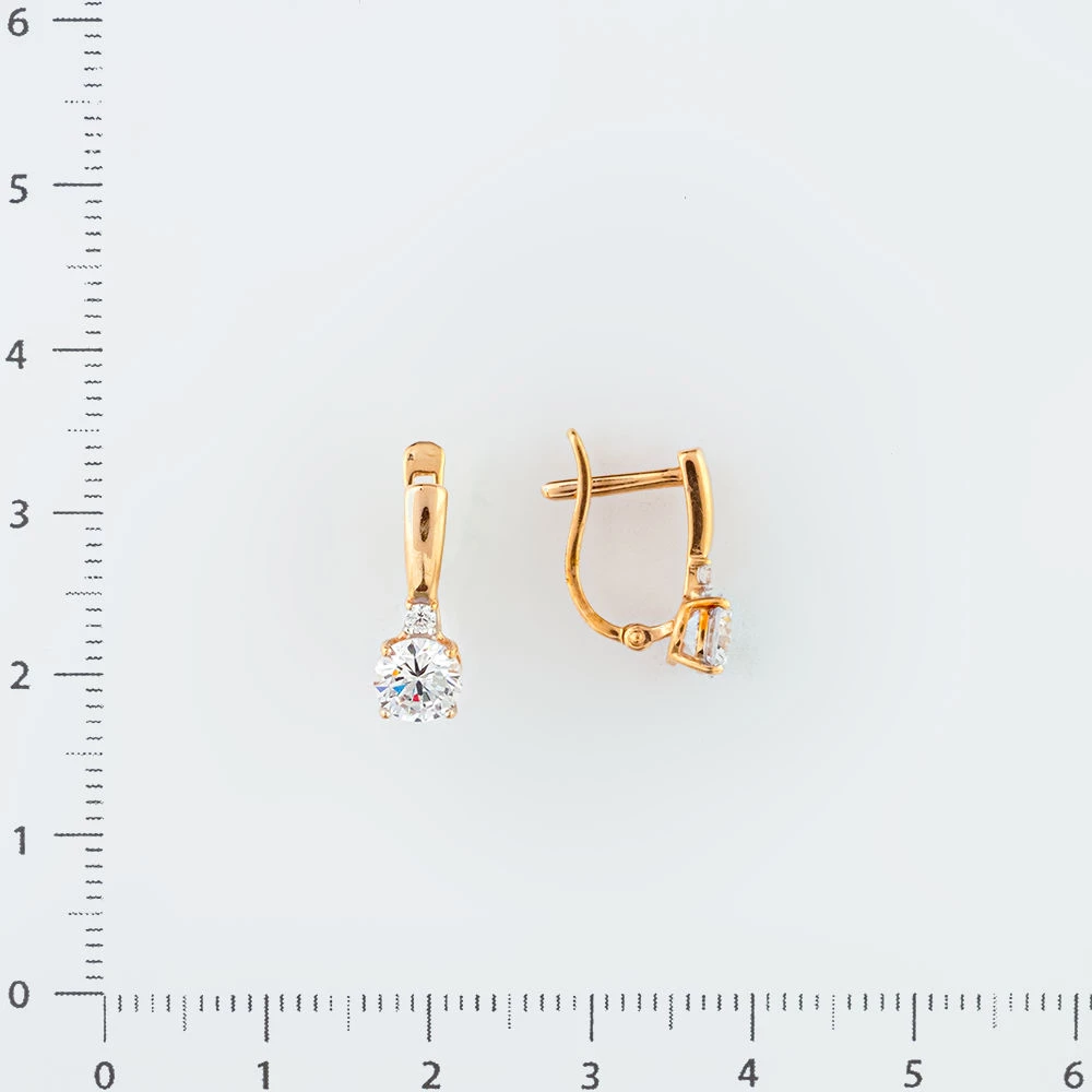 Серьги с фианитом из красного золота 585 пробы