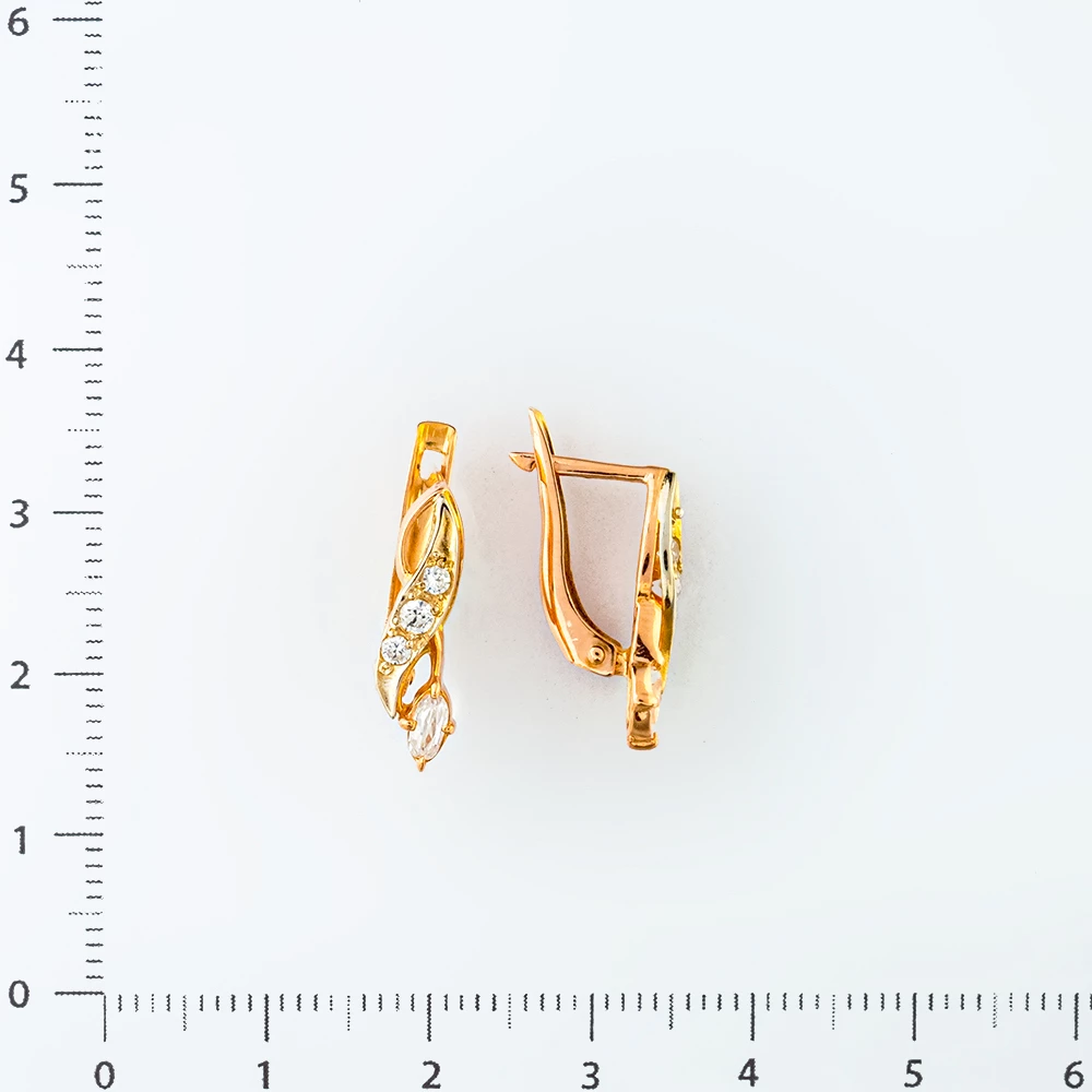 Серьги с фианитом из красного золота 585 пробы