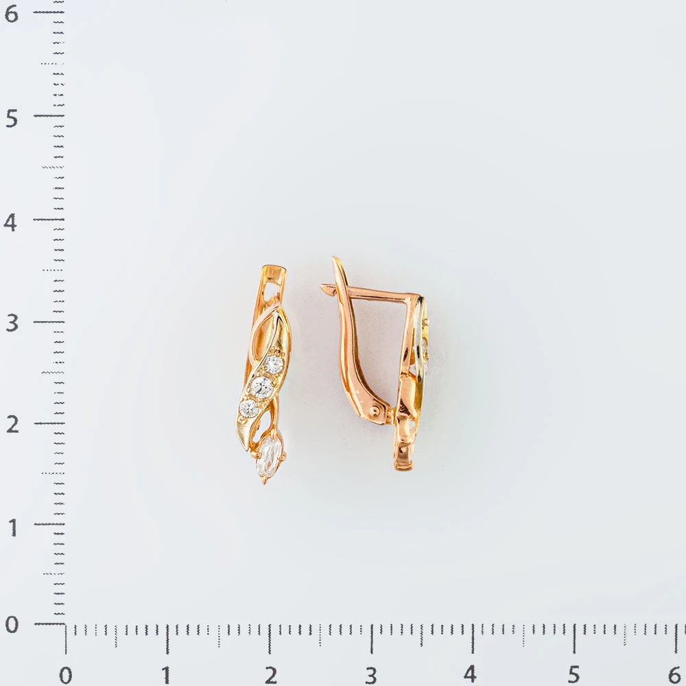 Серьги с фианитом из красного золота 585 пробы