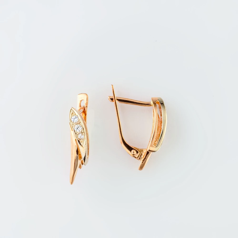 Серьги с фианитом из красного золота 585 пробы