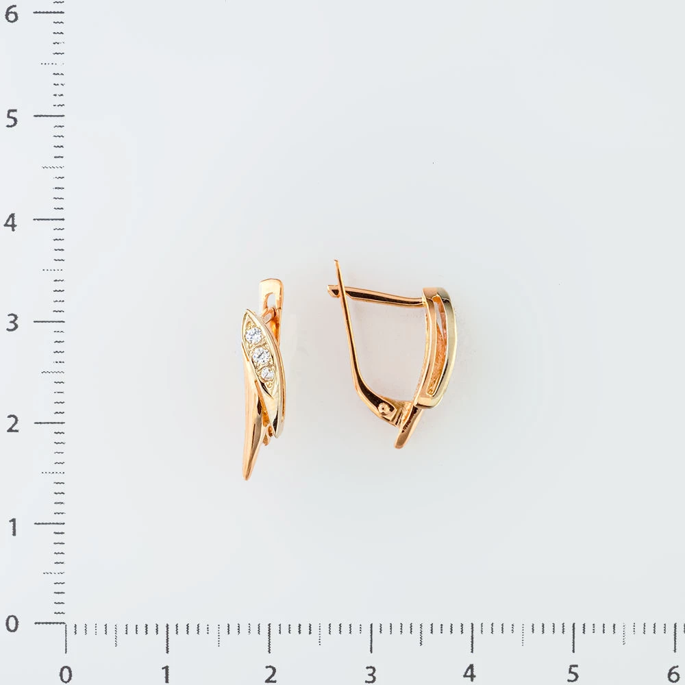 Серьги с фианитом из красного золота 585 пробы