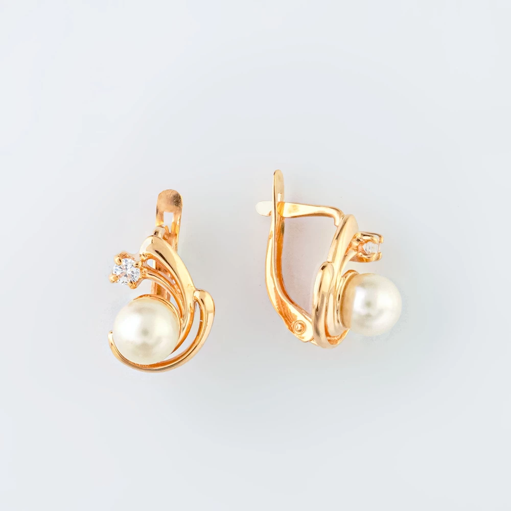 Серьги с культивированным жемчугом из красного золота 585 пробы