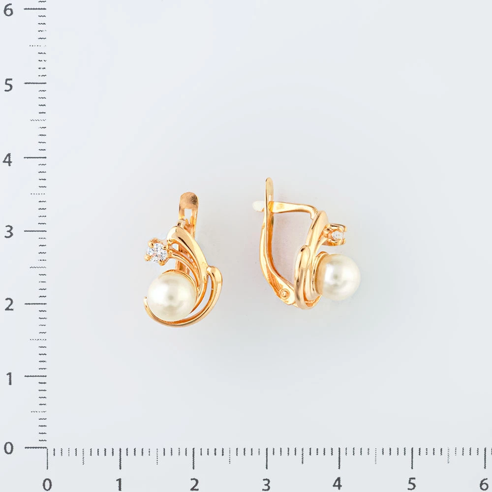 Серьги с культивированным жемчугом из красного золота 585 пробы