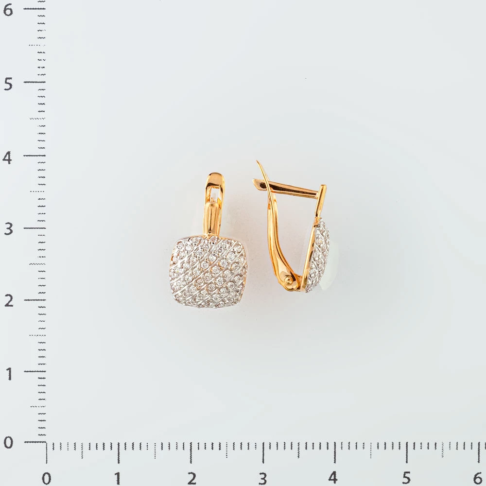 Серьги с фианитом из красного золота 585 пробы