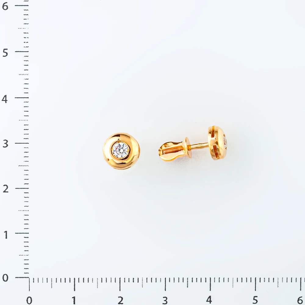 Серьги с фианитом из красного золота 585 пробы