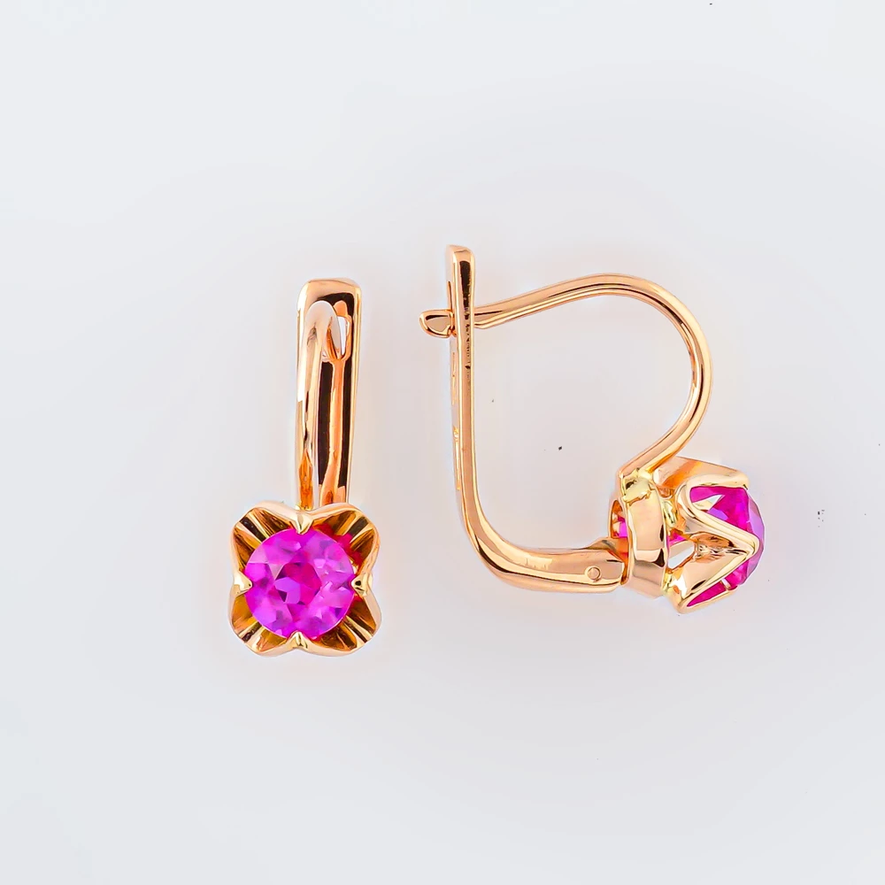 Серьги с фианитом из красного золота 583 пробы