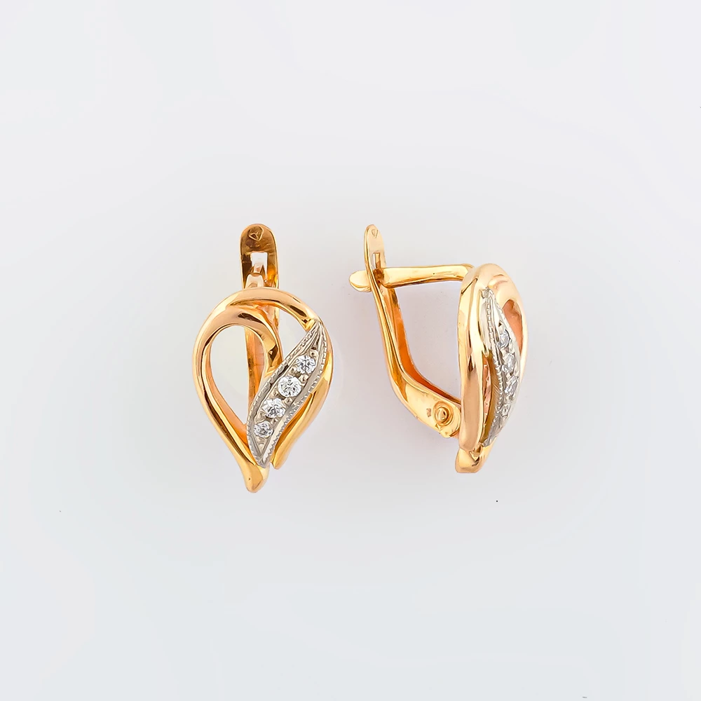 Серьги с фианитом из красного золота 585 пробы