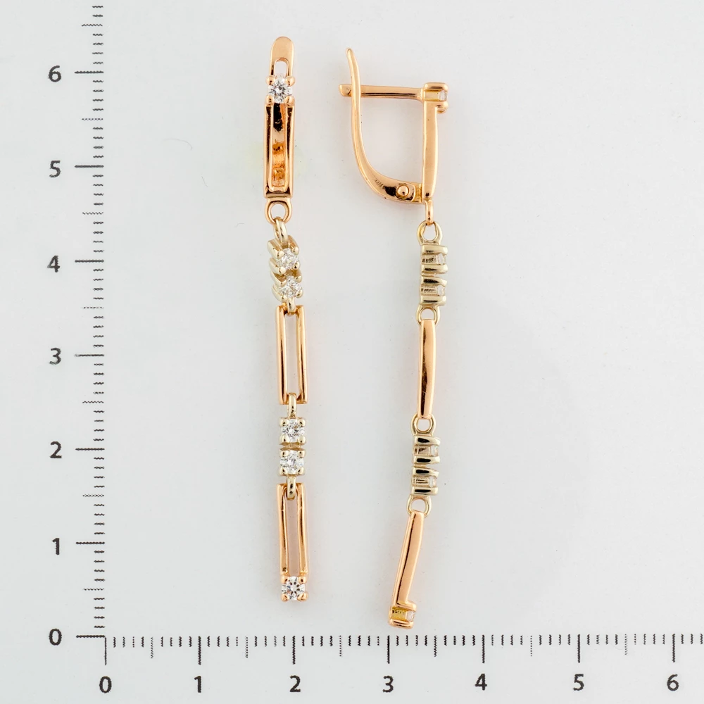 Серьги с фианитом из красного золота 585 пробы