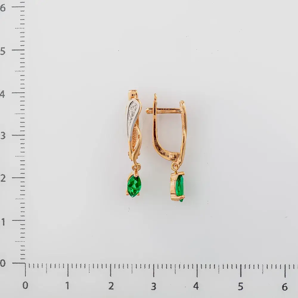 Серьги с изумрудом синтетическим из красного золота 585 пробы 2