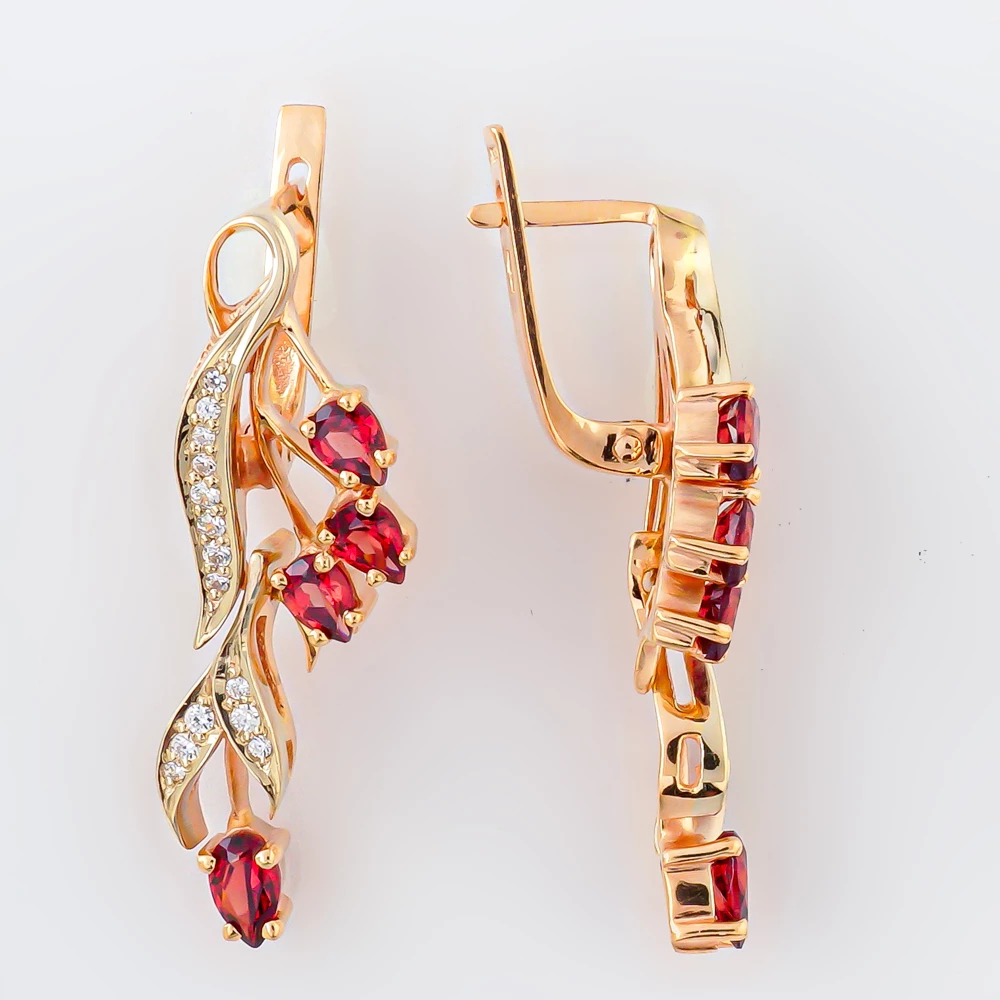 Серьги с гранатом из красного золота 585 пробы